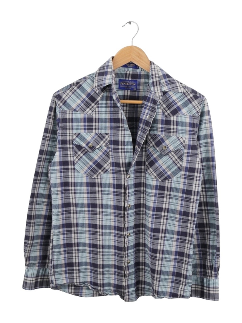 Pendleton Epic Plaid Pearl Snap Shirt Blue Western XXS Womens Cotton